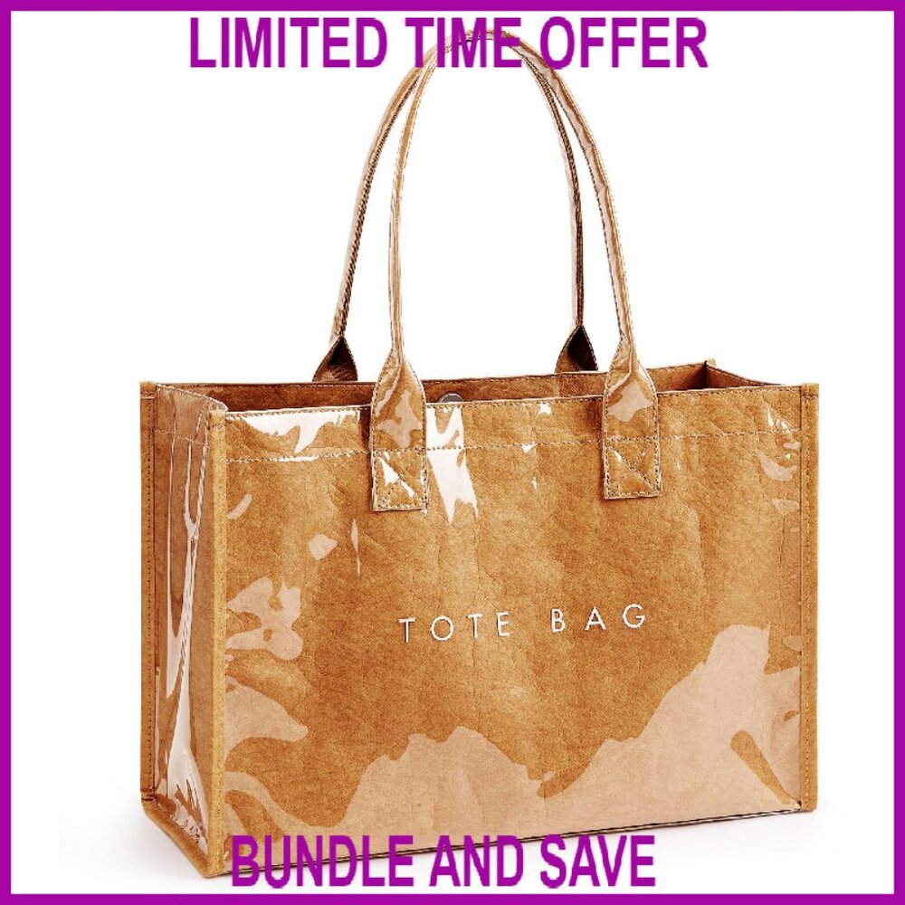 Large Pvc Kraft Paper Tote Bag With Wide Handles, Waterproof & Foldable